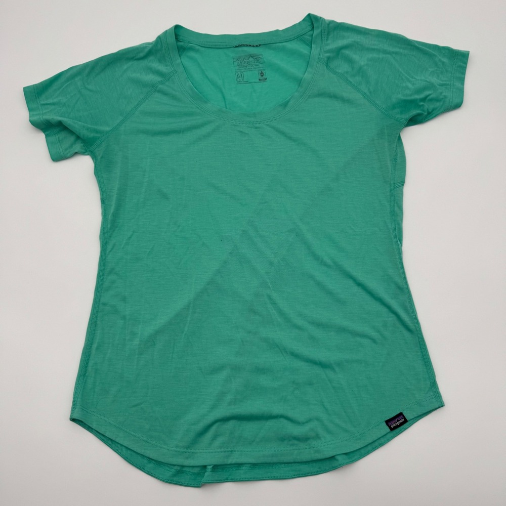 Patagonia Womens Capilene Cool Trail Shirt Aqua Short Sleeve Scoop Neck Size M